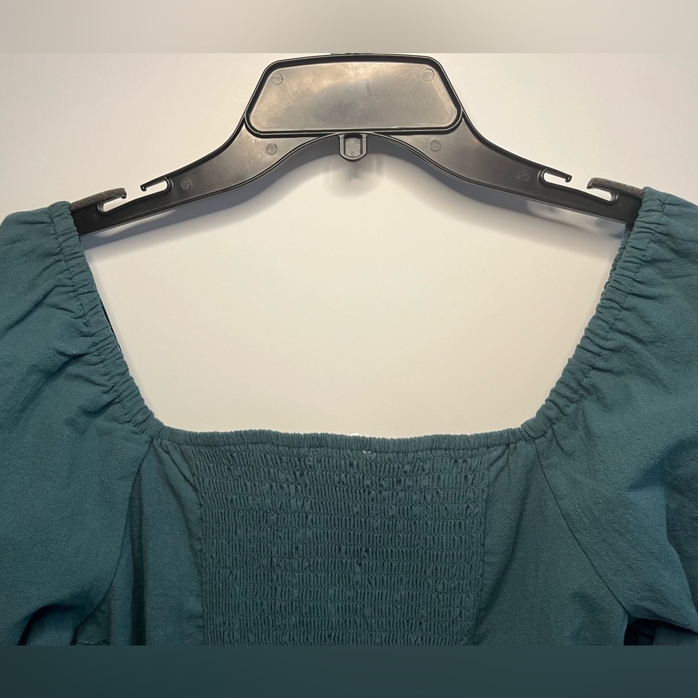 Kirious Long Sleeve 100% Textured Washed Cotton Crop Top - Teal - Picture 5 of 10